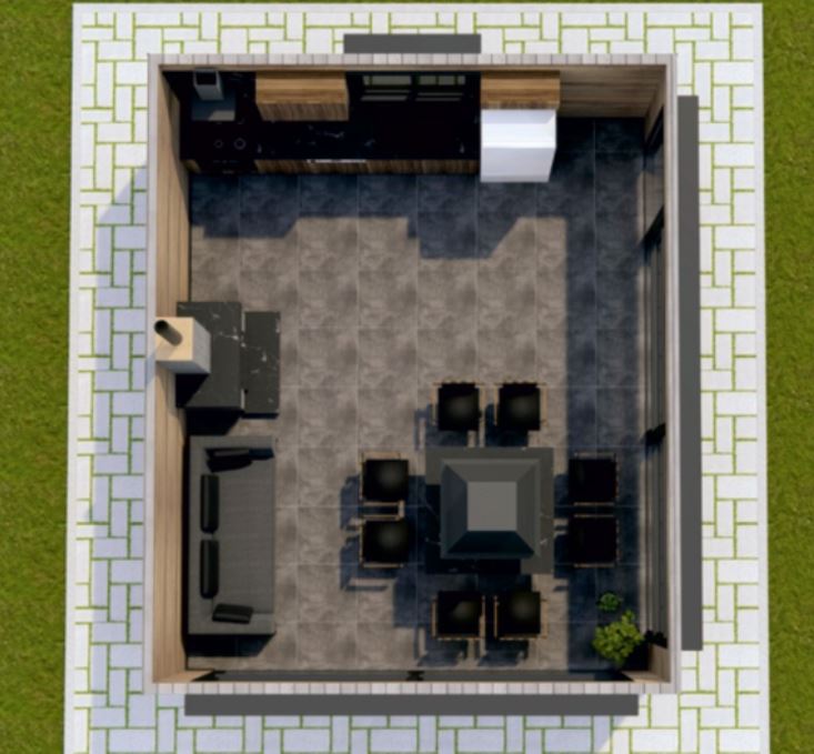 30 m² Şömineli ve Mangal Alanlı Modern Yaşam Alanı